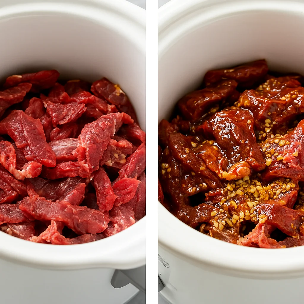 Coating beef for slow cooker Mongolian beef