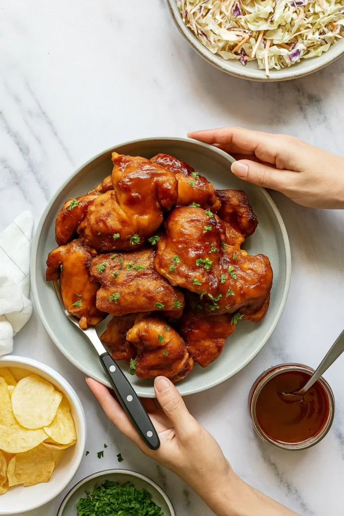 BBQ Chicken Thighs Rice Bowl Serving Idea