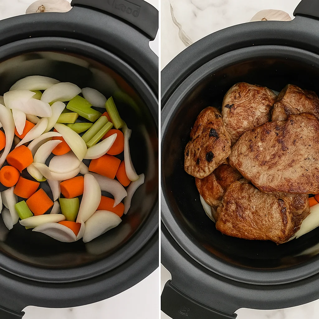 Browning steak before slow cooking
