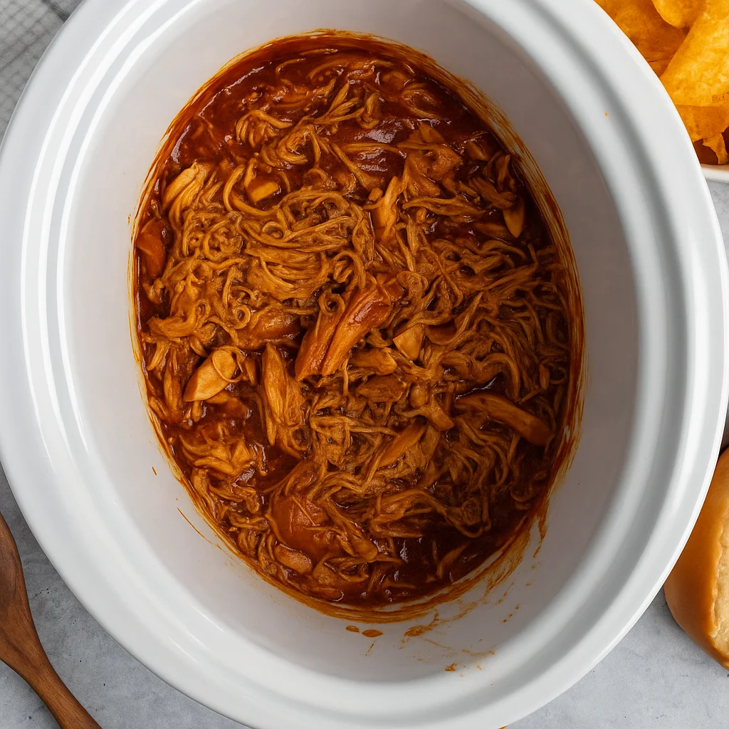 Meal prep Crock Pot BBQ Chicken stored in containers