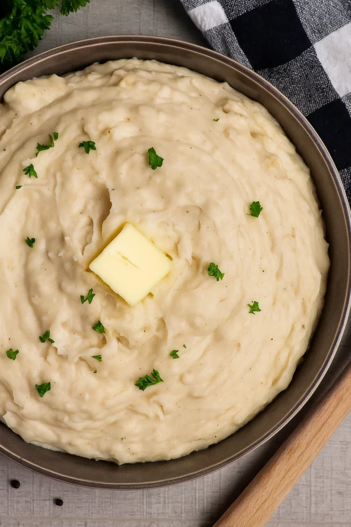 Crock Pot Mashed Potatoes with Cream Cheese in white bowl