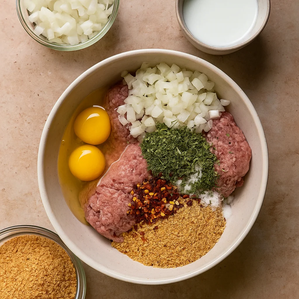 Crock Pot Meatloaf raw ingredients on a table