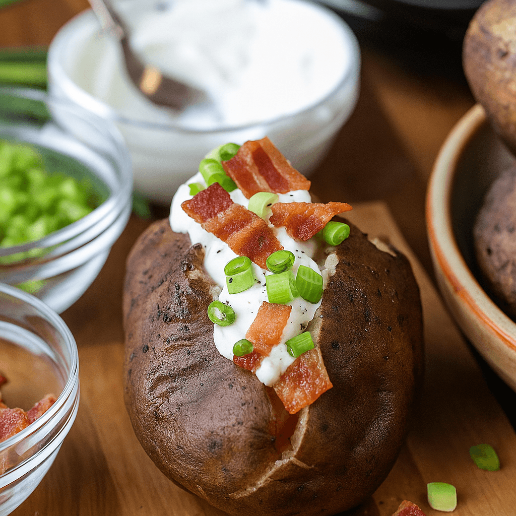 Crock Pot Baked Potatoes loaded with toppings