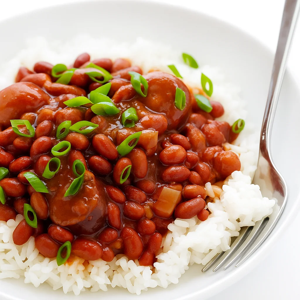 Crock Pot Red Beans and Rice in a rustic bowl