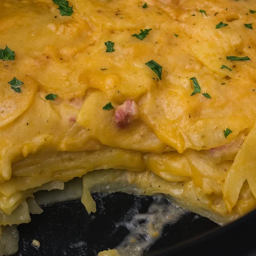 Creamy Crock Pot Scalloped Potatoes and Ham close-up