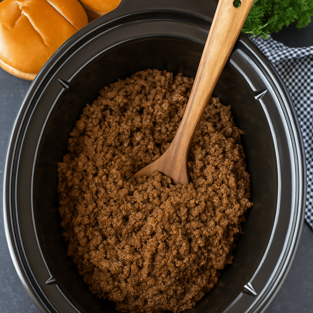 Ground beef and ingredients for Crock Pot Sloppy Joes