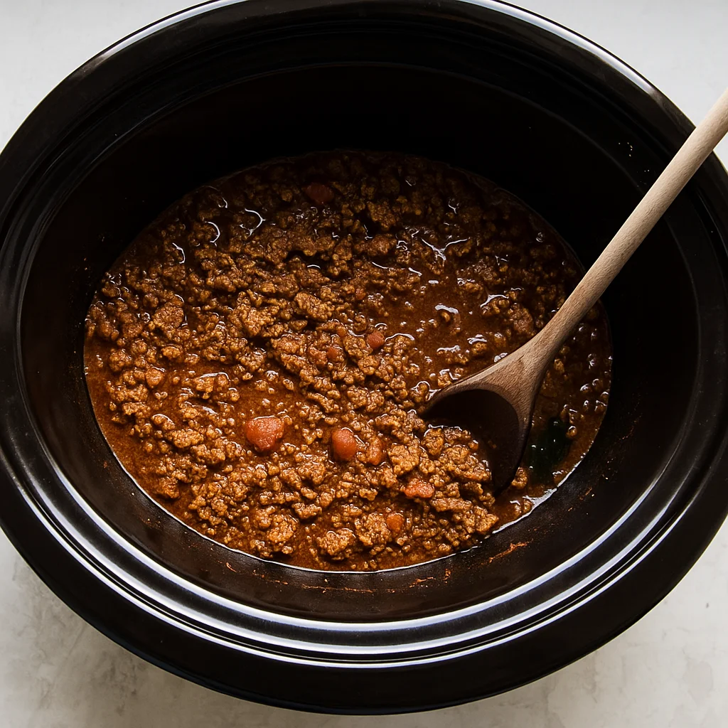 Stirring taco meat in the slow cooker