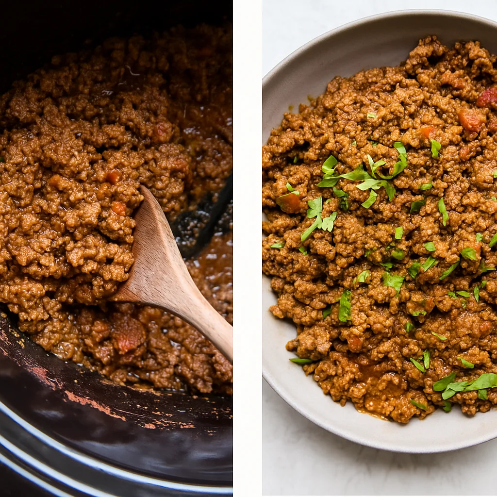 Stirring taco meat in the slow cooker