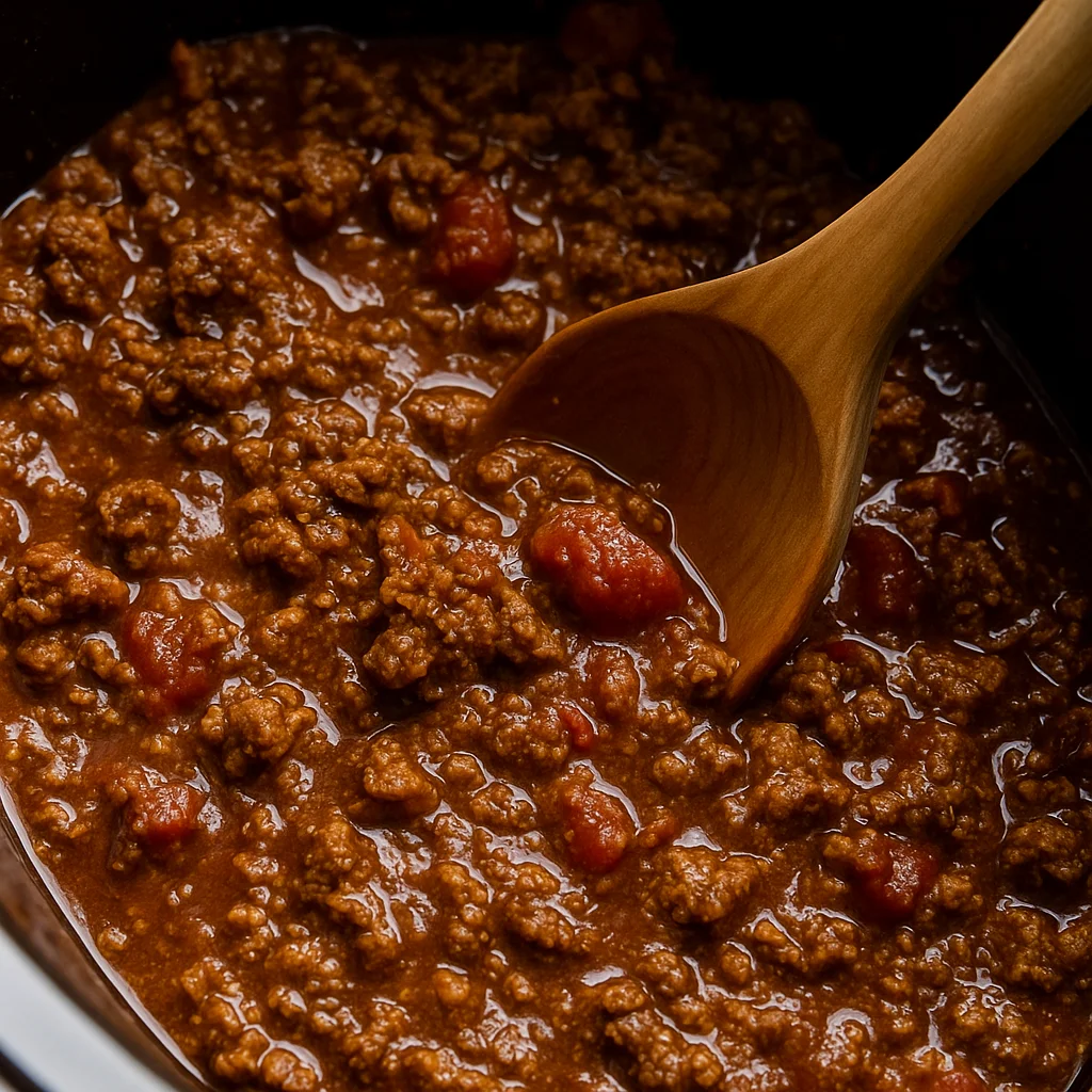 Stirring taco meat in the slow cooker