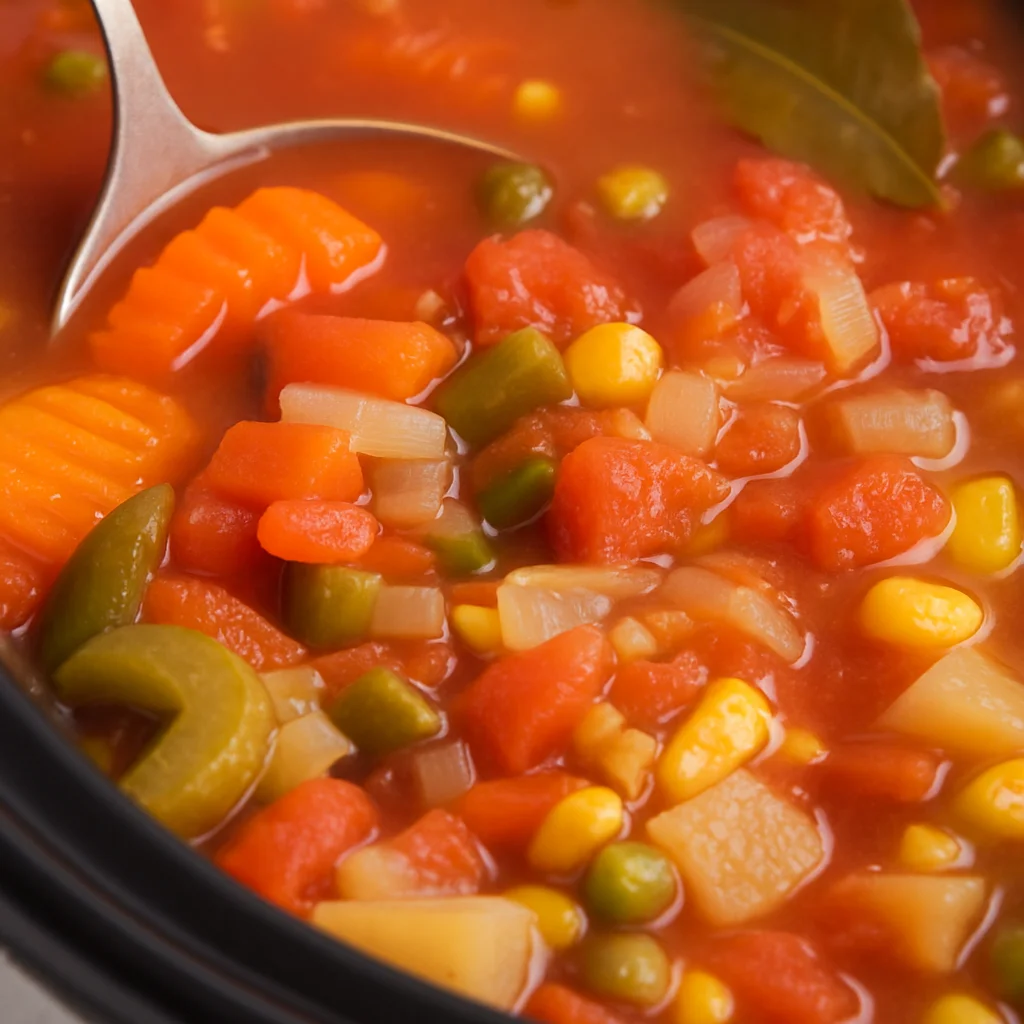 Crock Pot Vegetable Soup served in a bowl with bread