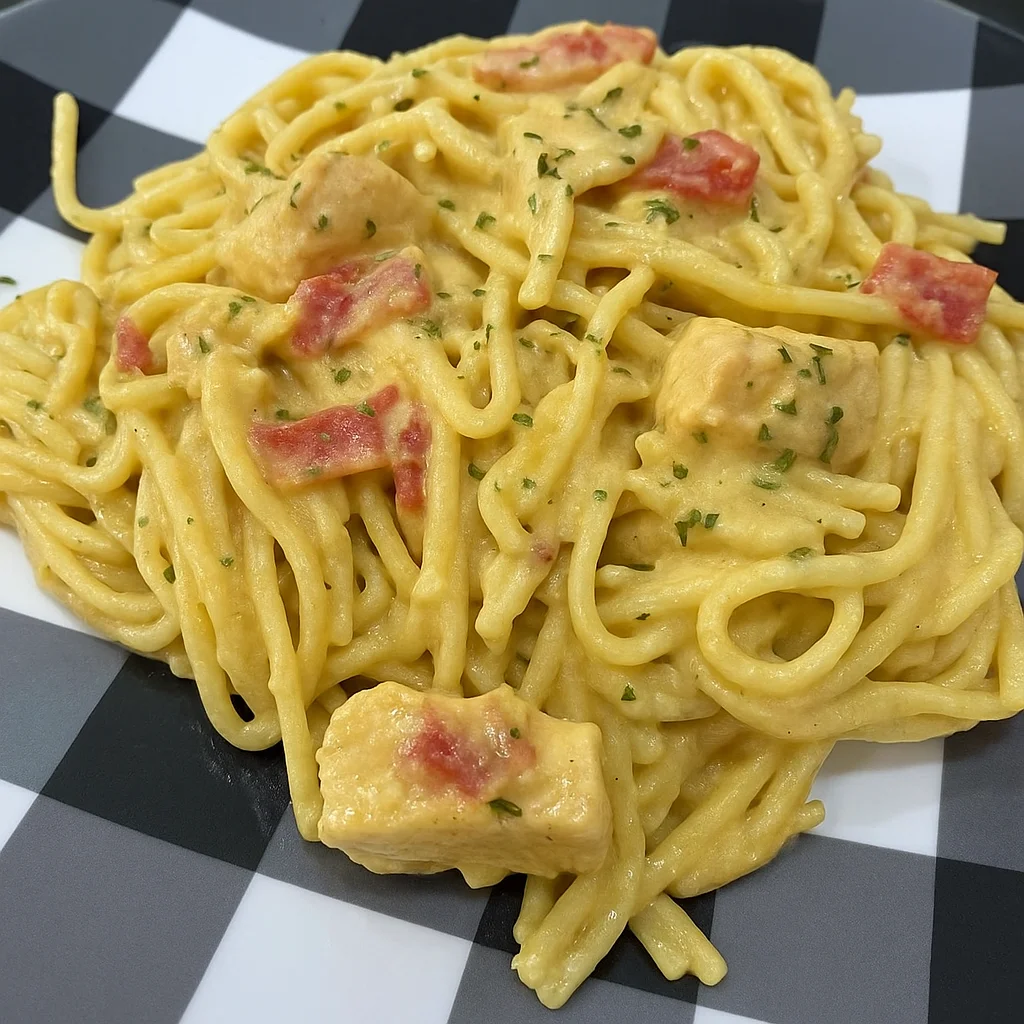 Crockpot Chicken Spaghetti served with kid-friendly sides