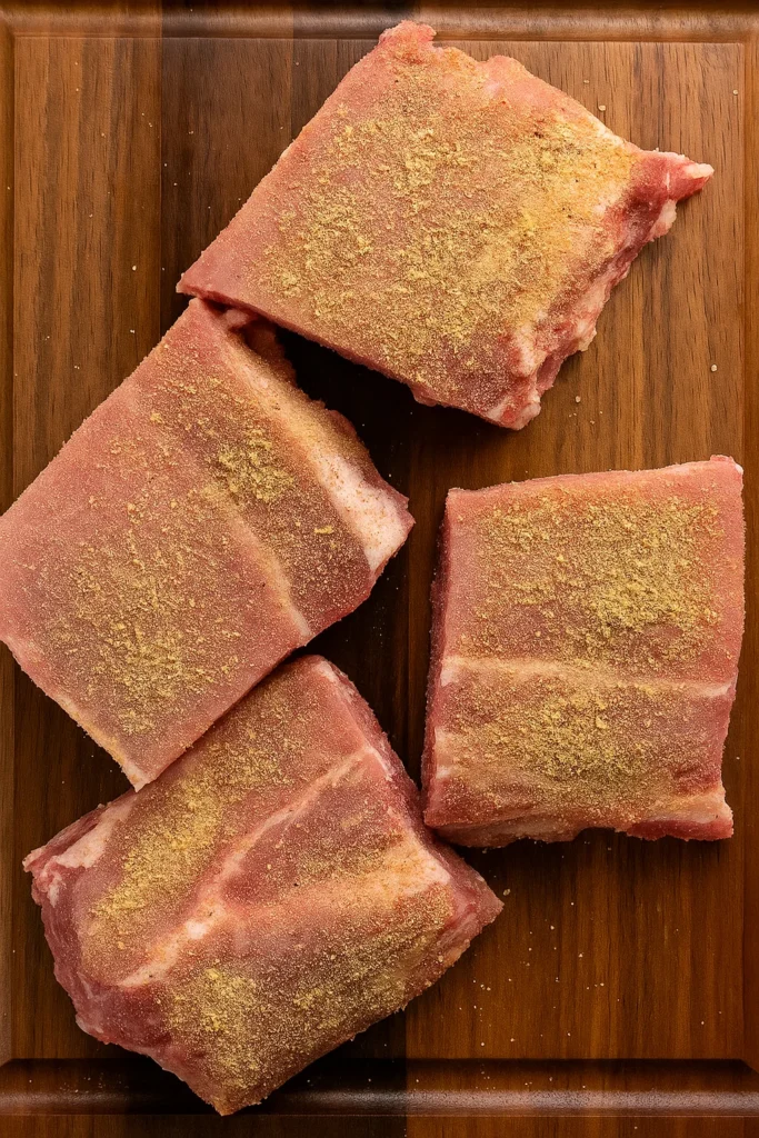 Glazing ribs with BBQ sauce before broiling for sandwich