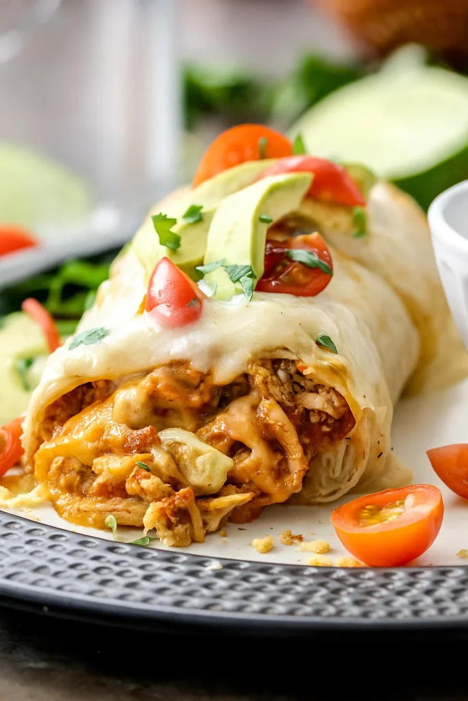Taco platter with shredded slow cooker Mexican chicken and sides