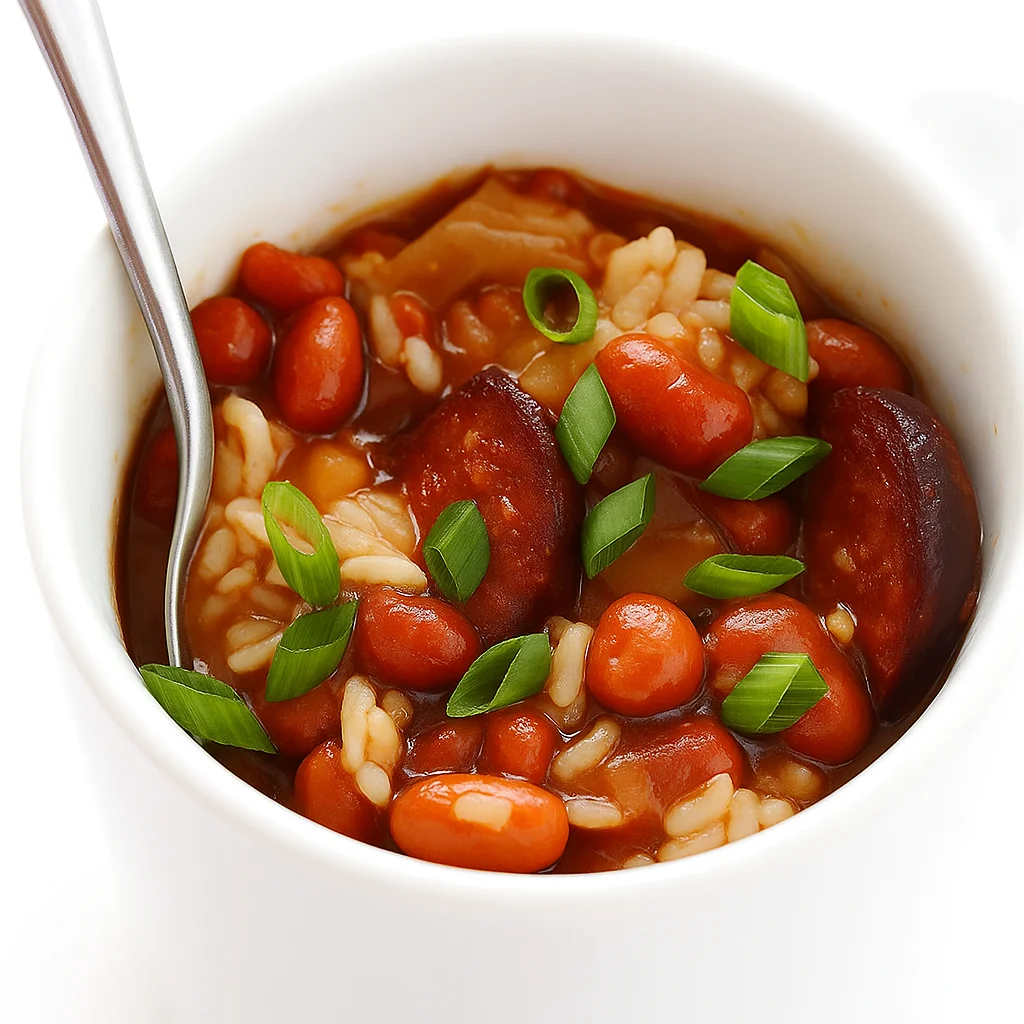 Served Crock Pot Red Beans and Rice with cornbread