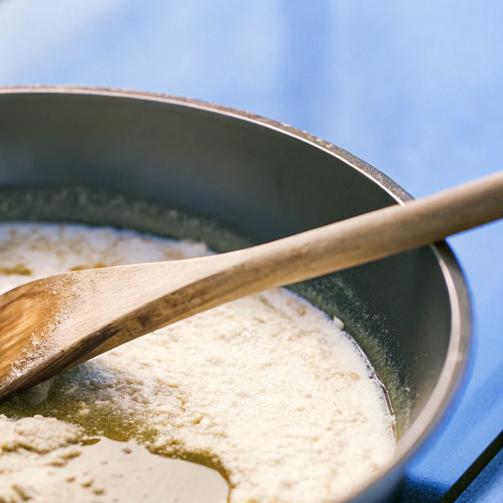 Cooking roux for Slow Cooker Gumbo in a skillet