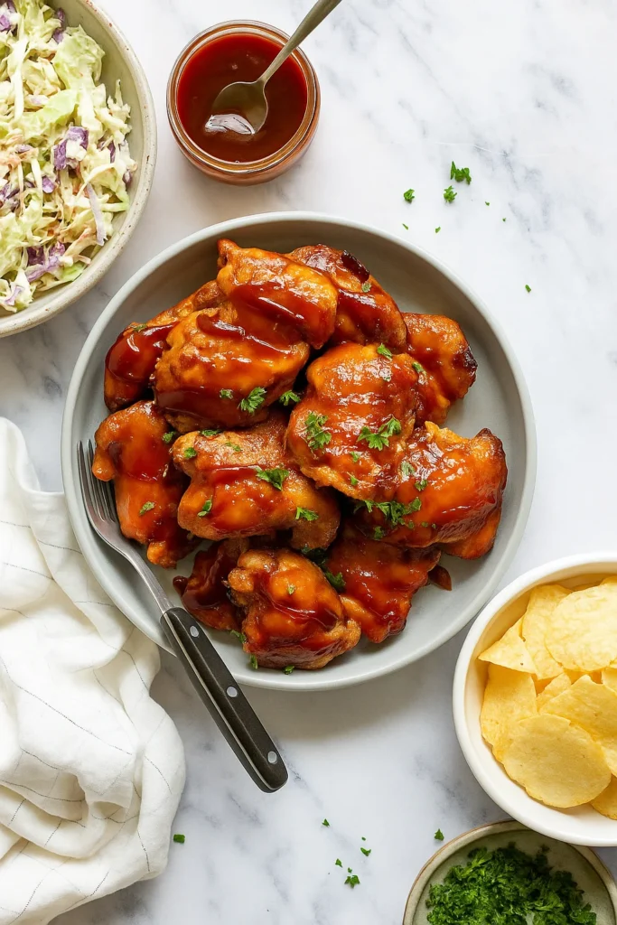 Slow Cooker BBQ Chicken Thighs with Classic BBQ Sides