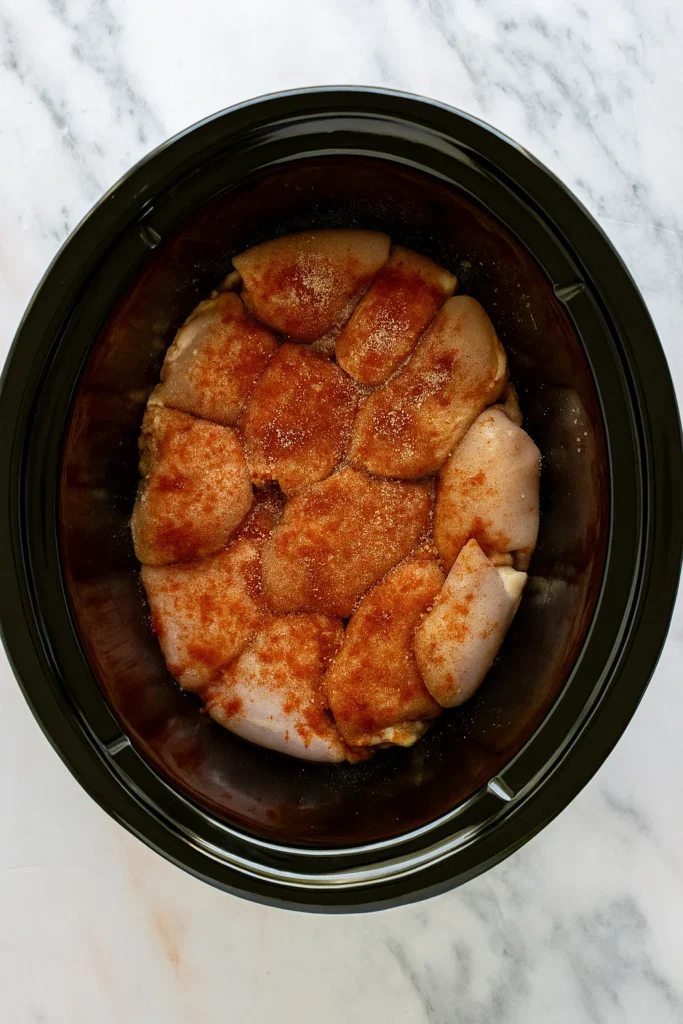 Step-by-step prep for Slow Cooker BBQ Chicken Thighs in a slow cooker